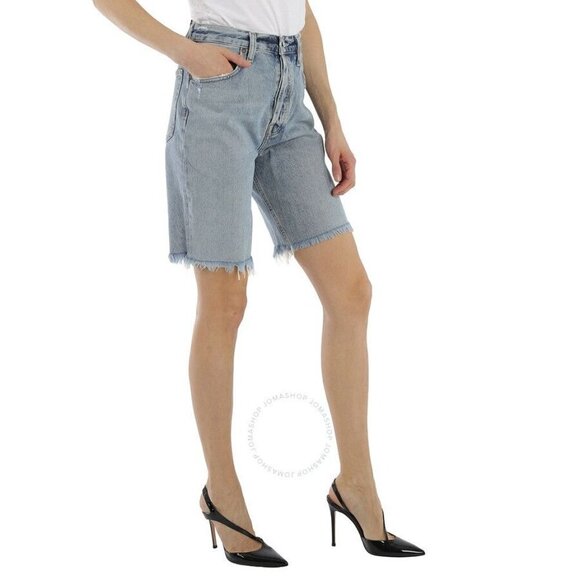 Agolde 90S Pinch Waist Raw-Cut Denim Bermuda Shorts Size 28 - Picture 3 of 6